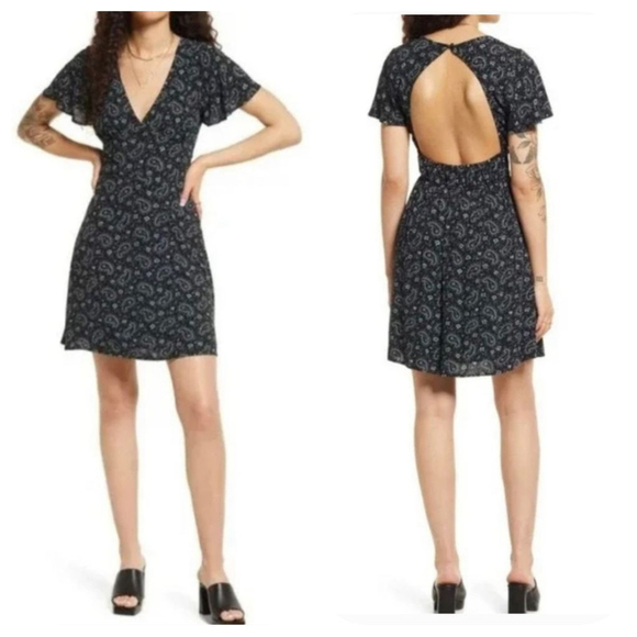 NWOT BP Nordstrom Flutter Sleeve V-Neck Open Back Floral Paisley Dress Sz XL - Picture 1 of 11